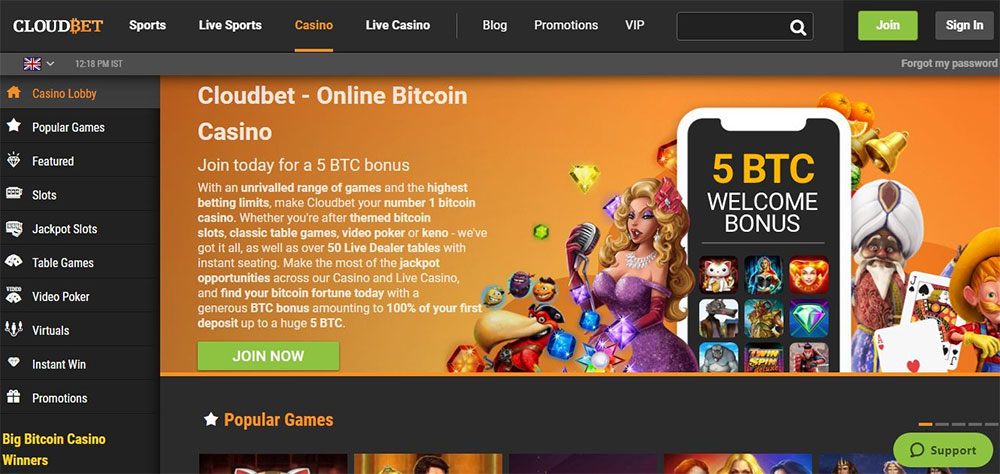 Cloudbet Casino'daki Oyunlar